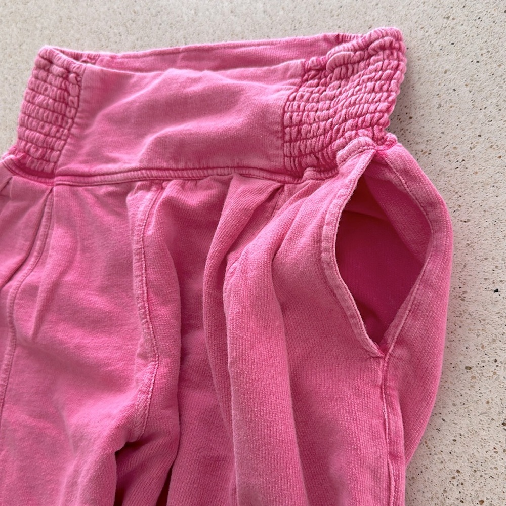 FREE PEOPLE đź’• High Waist Pink Cotton Jogger Beach Pants with Ankle Ties Women XS - Picture 8 of 15